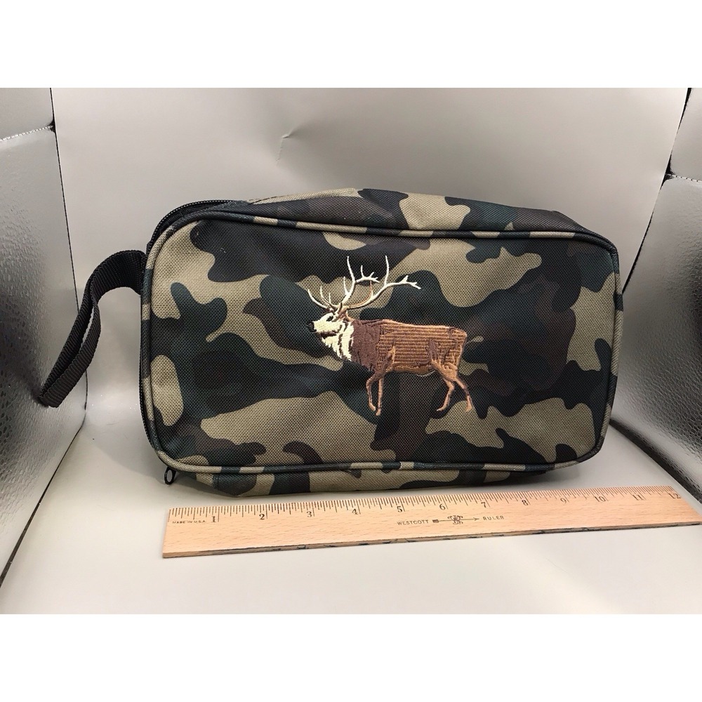Camouflage Toiletry Bag With Elk Embroidered On It